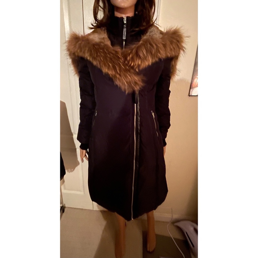 Towmy 90% down coat with real fur hood, storm vest, black, size M